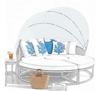 LR68HFT Replacement Canopy for Patio Round Daybed Applicable to Dia 200-220cm, Retractable Top Cover for Outdoor Sunbed, Sun-Resistant and Water-Repellent, Quick Installation (Pure White)