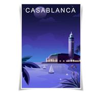 Lrajan&Daucus City Nights Flat Design Posters - Minimalist Night Skyline A3 Fabric Prints,Travel Posters for Modern Home & Office Decor (Morocco Casablanca)