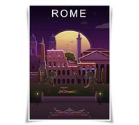 Lrajan&Daucus City Nights Flat Design Posters - Minimalist Night Skyline A3 Fabric Prints,Travel Posters for Modern Home & Office Decor (Italy Rome)