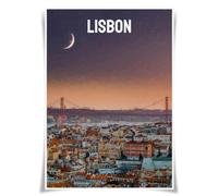 Lrajan&Daucus Global City Nightscapes Poster Collection - Metropolis Skyline A3 Wall Art, Vintage Travel-Inspired Home Decor for Urban Explorers (Portugal - Lisbon)