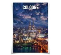 Lrajan&Daucus Global City Nightscapes Poster Collection - Metropolis Skyline A3 Wall Art, Vintage Travel-Inspired Home Decor for Urban Explorers (Germany - Cologne)