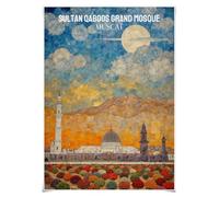 Lrajan&Daucus Top 20 Worlds Largest Mosques Poster 70cm x50cm Fabric Print Wall Art Travel Poster (Sultan Qaboos Grand Mosque - Muscat)