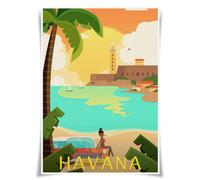 Lrajan&Daucus World Travel Posters Collection - 120 Famous Cities A3 Minimalist Wall Art Prints, Global Landmarks Home Decor (Cuba Havana)
