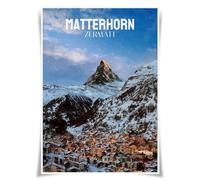 Lrajan&Daucus World Wanderlust Posters - 100 Global Landmarks in Vintage Oil Painting Style, A3 Fabric Wall Art for Travel Lovers & Home Decor (Zermatt- Matterhorn)