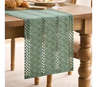 LRartdeco Sage Green Table Runner Decorations Boho Modern Woven Runner Dining Table Cloth Rustic Farmhouse Decoration for Bohemian Kitchen Holiday Party Wedding Birthday 30 x 100 cm