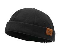Lrastok Black Dad Mens Docker Cap Brimless Skullcap Sailor Cap Rolled Cuff Retro Beanie Hat