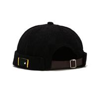 Lrastok Corduroy Black Mens Docker Cap Brimless Skullcap Sailor Cap Rolled Cuff Retro Beanie Hat
