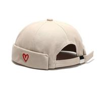 Lrastok Heart Beige Mens Docker Cap Brimless Skullcap Sailor Cap Rolled Cuff Retro Beanie Hat