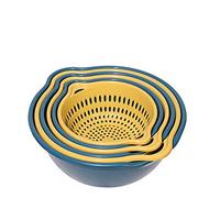 LRECNOM 6 Pieces Colander with bowl, Plastic Strainer for Pasta, Veggies and Fruits, BPA Free, Dishwasher Safe (blue, tiny)