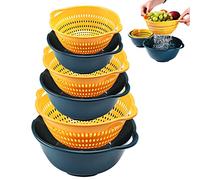 LRECNOM 6 Pieces Colander with bowl, Plastic Strainer for Pasta, Veggies and Fruits, BPA Free, Dishwasher Safe (blue, tiny)