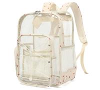 Lrenagao Clear Backpack for School Girls Women,Heavy Duty PVC Transparent Backpacks See Through Clear Bookbags, Cherry Beige, L