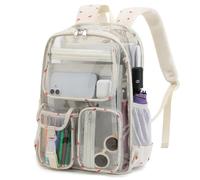 Lrenagao Clear Backpacks for Girls Women, Heavy Duty PVC Transparent School Bookbag See Through Back Pack for College, Cherry Beige, L, Modern