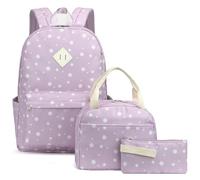 Lrenagao School Backpack for Girls, 3PCS Bookbags Set with Lunch Box Pencil Pouch Elementary Middle School Bag Back Packs, Daisy Purple, L