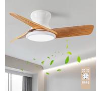 Lrenjon 80CM Modern Ceiling Fans with Lights and Remote, Low Profile Dimmable 6 Wind Speed Silent Timer Ceiling Fan, Flush Mount Ceiling Fan Light for Bedroom Living Room Reversible-Wood Grain