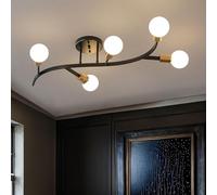 Lrenjon Sputnik Ceiling Lights Living Room Chandelier Vintage Black and Gold Flush Lights Ceiling E27 Ceiling Light Fitting Modern 6 Lights for Kitchen Bedroom Dining Room Office