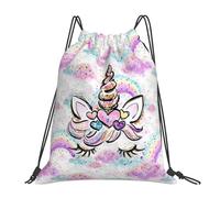 LRERNAJF Drawstring Backpack Gym String Bag Drawstring Sackpack Sport For Womens Mens, Rainbow White01, M, Unicorn Horn Drawstring Backpack Gym String Bag