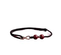 LRESJJIUJ Natural Cinnabar Bracelet with Adjustable Hand Woven Rope Infinite Symbol Lucky red Rope Bracelet Feng Shui Protective Wealth Jewelry red Bead Bracelet (Black)