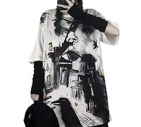 LREUIP Gothic Oversized Printed T-Shirt Harajuku Street Trend Men and Women's Personality Loose Print Punk Short Sleeve, Write, S