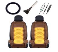 LRF-yxkj Super warm and comfortable professional, , Non-Slip Easy Install Winter Driving Kit, heated car seat cover,Brown-twoseats+steeringwheelcover
