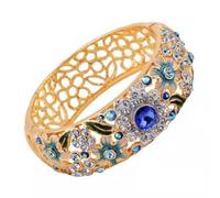 LRFNKCT Bracelet, Enamel Bangle, Fine Cloisonne Rhinestone Wide Bracelets Handcrafted Half Design Flower High End Jewelry Enamel Gilding