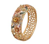 LRFNKCT Bracelet, Enamel Bangle, Fine Cloisonne Rhinestone Wide Bracelets Handcrafted Half Design Flower High End Jewelry Enamel Gilding