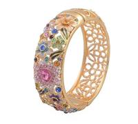 LRFNKCT Bracelet, Enamel Bangle, Fine Cloisonne Rhinestone Wide Bracelets Handcrafted Half Design Flower High End Jewelry Enamel Gilding