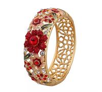 LRFNKCT Bracelet, Enamel Bangle, Fine Cloisonne Rhinestone Wide Bracelets Handcrafted Half Design Flower High End Jewelry Enamel Gilding