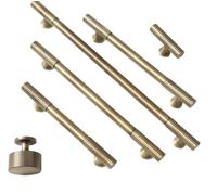 LRFNKCT Brass Cabinet Handle and Knob Linear Knurled Solid Brass Drawer Knobs T Bar Bedroom Kitchen Hardware(C-3728-128MM)