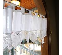 LRFNKCT curtains,kitchen curtains, Curtain,half curtain,Crochet Cotton Short with Tassel,Light Filtering Top Tab Decorative Valance for Children's Room Bedroom Cafe, White