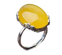 LRFNKCT Rings,vintage rings, Brazil 925 Silver Inlay Yellow Chalcedony Ring Adjustable