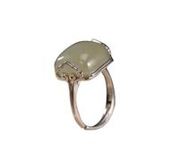 LRFNKCT Rings,vintage rings, S925 Silver with Natural Jade Green Square Auspicious Clouds Ringfor Women Yoga
