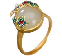 LRFNKCT Rings,vintage rings, S925 Silver with Natural White Jade Cloisonné Plum Blossom Ringfor Women Yoga