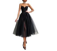 LRFVADW Dresses for Women Mesh Patchwork White Party Dress Women Spaghetti Strap Slim Sexy Mini Dresses Sleeveless Clubwear(Schwarz,L)