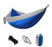 LRFVADW Hammock Single Double Hammock Adult Outdoor Backpacking Travel Survival Sleeping Bed Portable With 2 Straps Carabiner Camping(Grey and Royal Blue)