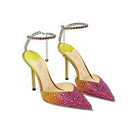 LRFVADW High Heels Big Women's Sandals, Rhinestone Heels, Open Toe, Parties, Weddings(1.5 UK) Red