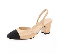 LRFVADW High Heels Black Apricot Baotou Sandals and Slippers Square Head Thick with High Heels Shallow Mouth Summer Strap Up Shoes Women(7.5)