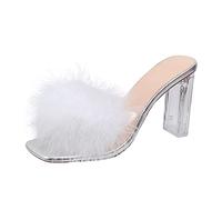 LRFVADW High Heels Feather Slippers Transparent Platform high Heel Sandals Summer Luxury Plus Size(White,4.5 UK)