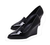 LRFVADW High Heels Lacquer Leather Wedge Shoes Women's high Heels Pointed Slippers High Platform Office Women's Party(Schwarz,7.5)