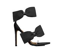 LRFVADW High Heels Sandals Women Summer High Heel Silk Bow-Knot Pointed Peep Toe Stilettos Elegant Cover Party(7.5 UK) Schwarz