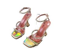 LRFVADW High Heels Square Top, High Heels On Her Ankles, Leather, Crystal Diamonds, Summer Use(7.5 UK) Gold