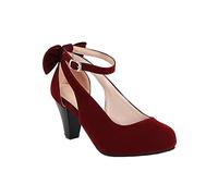 LRFVADW High Heels Summer Women's Suede Bride Party Office Dress Shoes High Pointed Heels Thick Closed Toes Ankle Lace up Wedding(Red,13)