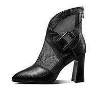 LRFVADW High Heels Women High Heels Short Boots Autumn Leather Ankle Bottes Woman Pumps Stable Thick(3.5 UK) Schwarz