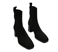 LRFVADW High Heels Women High Heels Short Boots Autumn Leather Ankle Bottes Woman Pumps Stable Thick(4.5 UK) Schwarz