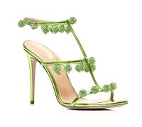 LRFVADW High Heels Women's Green Crystal Ball Sandals, High Heels with Shiny Rhinestone Beads, Leather Shoes with Straps(3.5 UK)