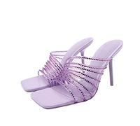 LRFVADW High Heels Women's Heel Sandals with and Rhinestone, Elegant Back Strap Shoes, Green, Purple and Red, Spring/Summer(6.5 UK)