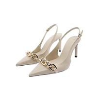 LRFVADW High Heels Women's High Heels, Pointed Sandals with Gold Chain, Black(Apricot,2.5 UK)