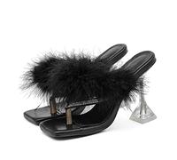 LRFVADW High Heels Women's Stilettos, Feathered Flip-Flops, Weird Styles, Clear Crystals, Summer(Schwarz,3.5 UK)