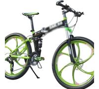 LRFVADW Mens Bikes 26 Inch Folding Bicycle 3x9 Speed Mountain Bike With Full Suspension(Black green)
