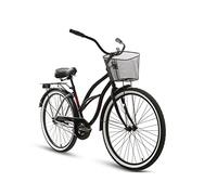 LRFVADW Mens Bikes Single Speed Bicycles for Adults 26 Inch Leisure Beach Cycling with Basket and Cargo Rack Unisex Retro Steel Bikes(Schwarz)