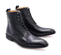 LRFVADW Mens Boots Men's ankle boots real cow leather snake pattern street style high top mid waist lace up winter men's(Schwarz,9)